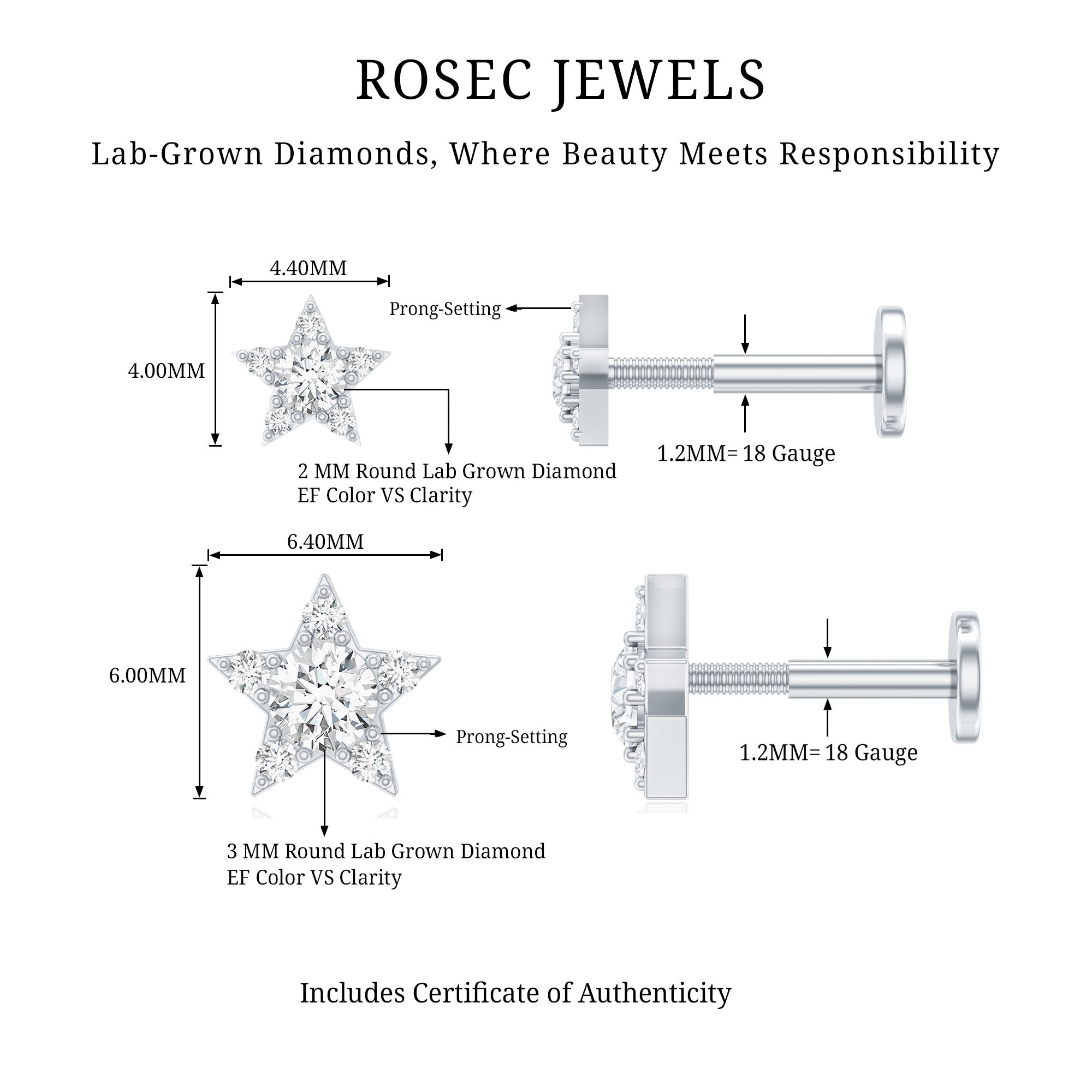 Minimalist Diamond Star Earring for Tragus Piercing
