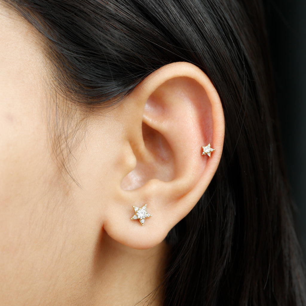 Minimalist Diamond Star Earring for Tragus Piercing