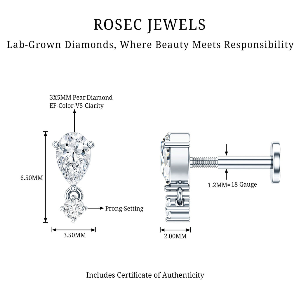 Pear Diamond Drop Earring for Helix Piercing