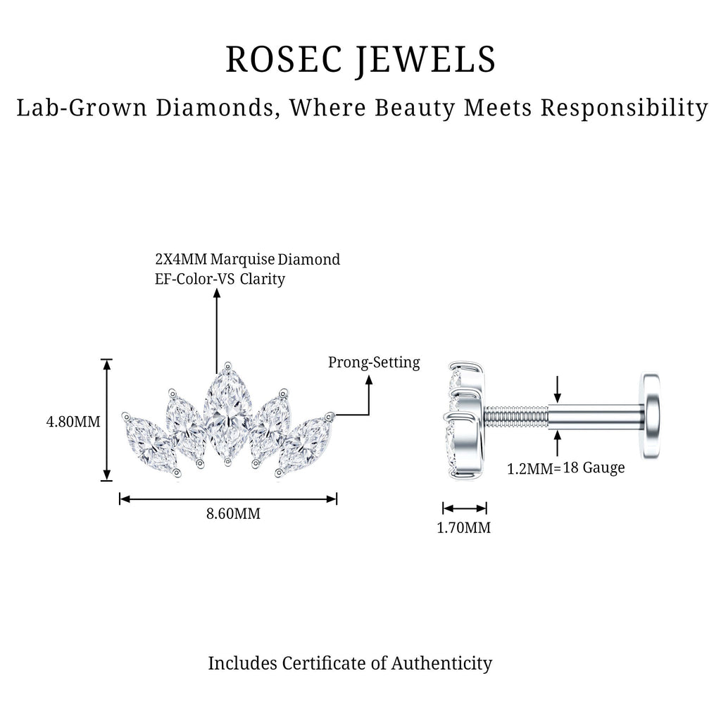 Certified Marquise Cut Diamond Helix Earring for Women