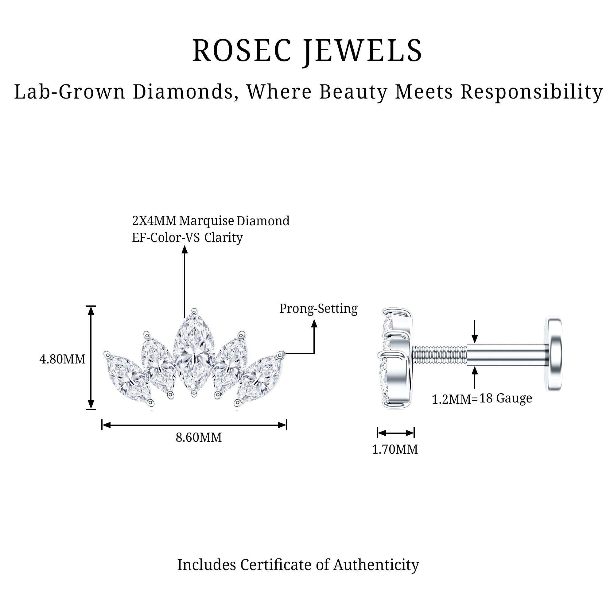 Certified Marquise Cut Diamond Helix Earring for Women