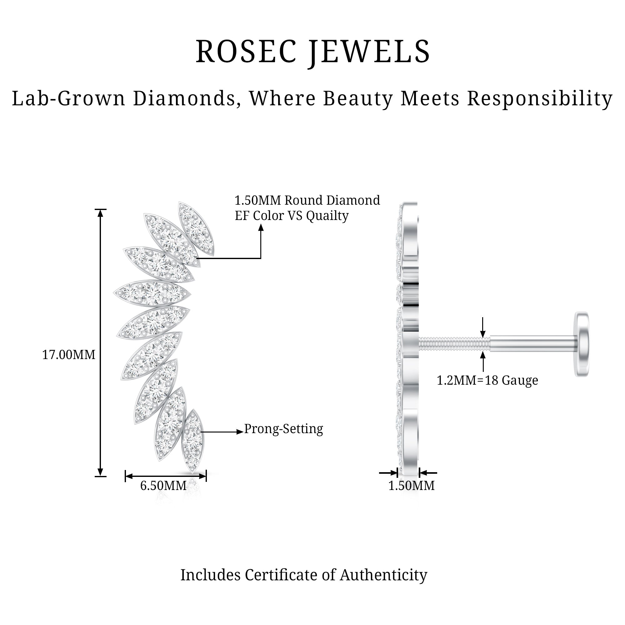 Diamond Wing Crawler Earring for Helix Piercing