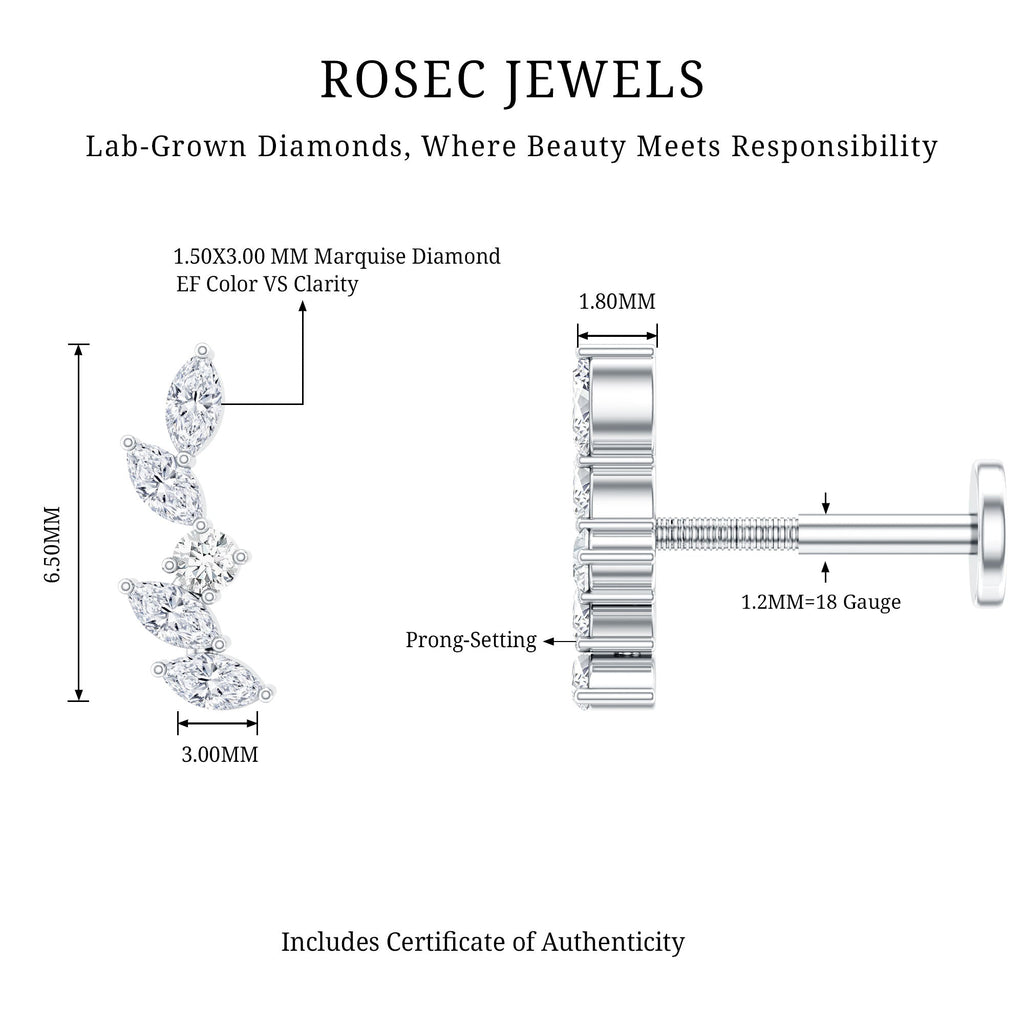 Marquise Shape Diamond Leaf Crawler Helix Earring