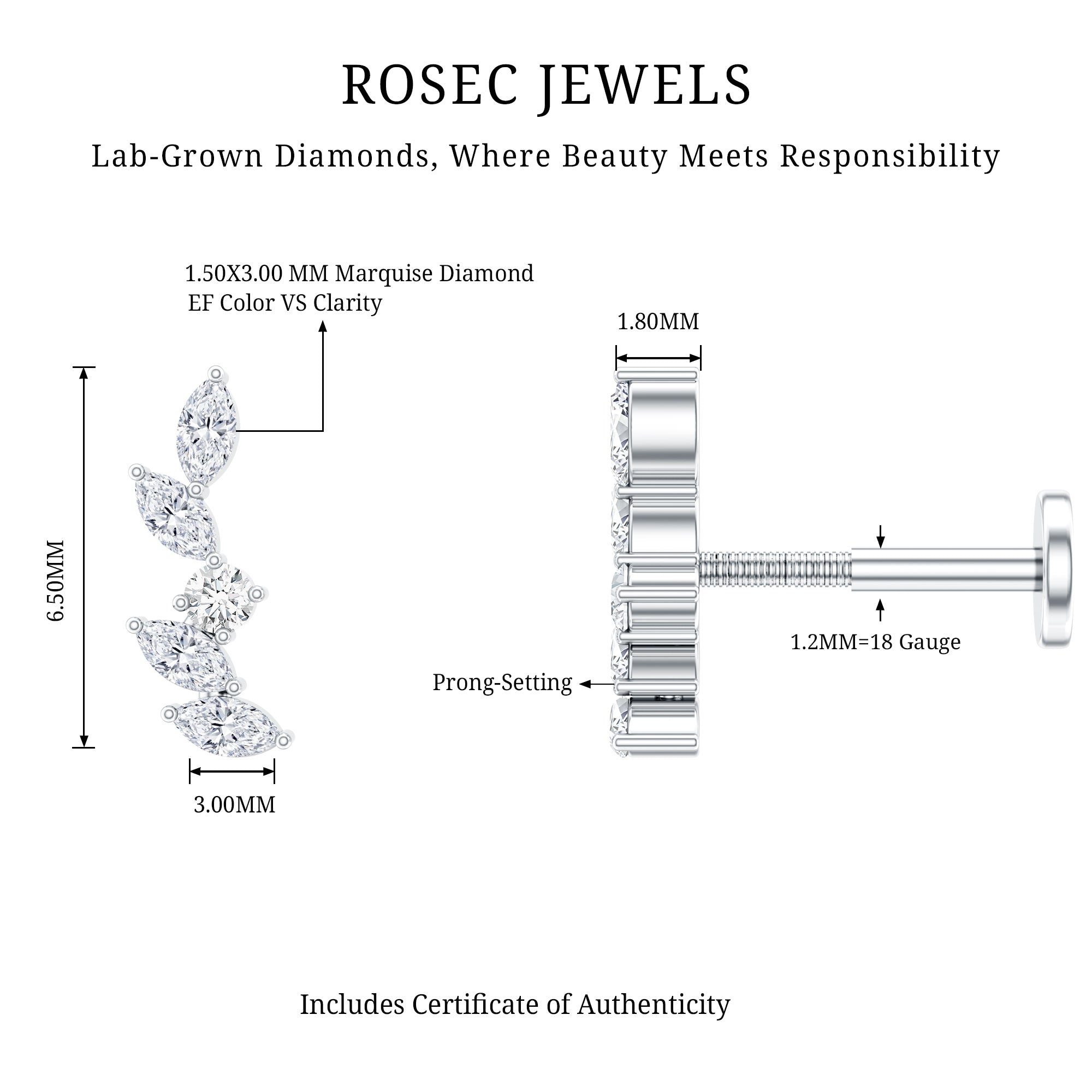 Marquise Shape Diamond Leaf Crawler Helix Earring