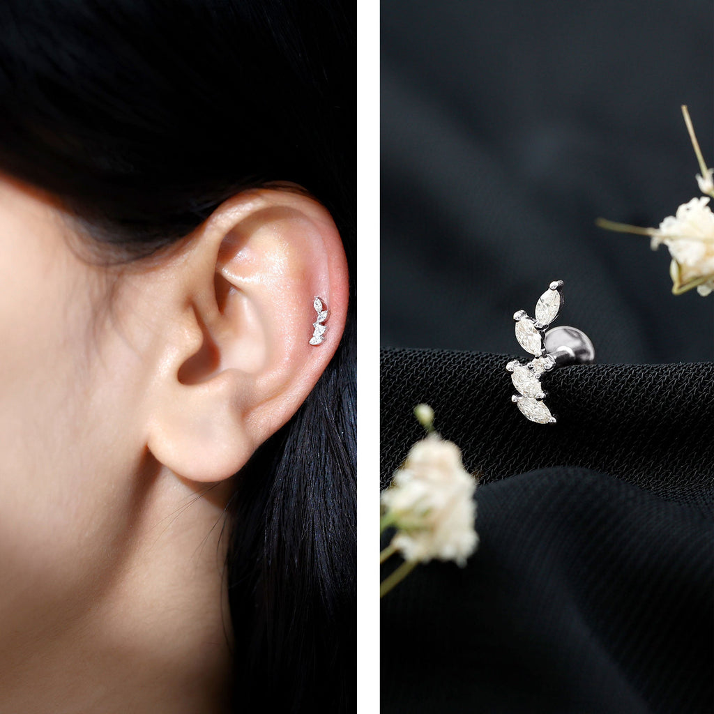 Marquise Shape Diamond Leaf Crawler Helix Earring