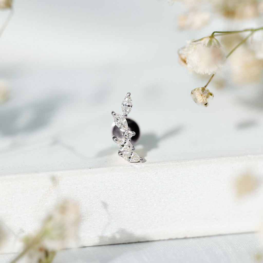 Marquise Shape Diamond Leaf Crawler Helix Earring