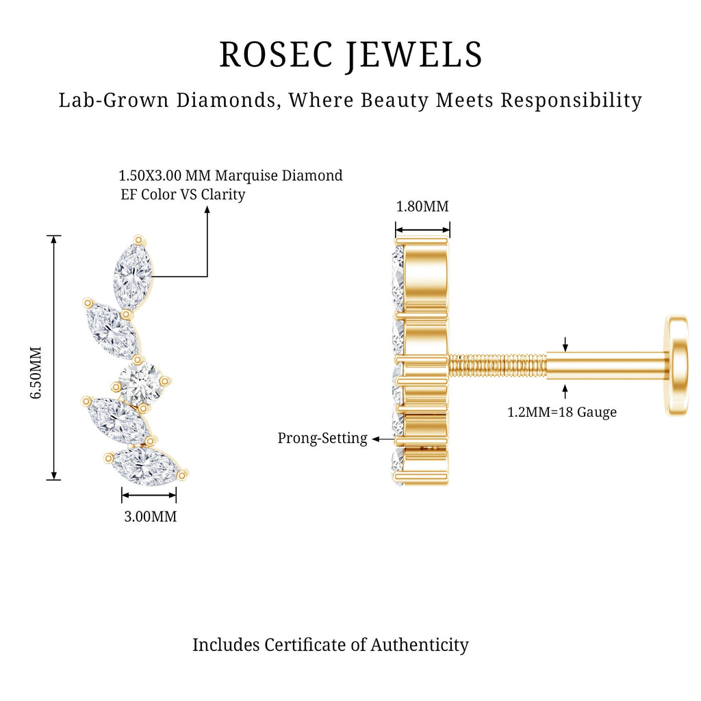 Marquise Shape Diamond Leaf Crawler Helix Earring