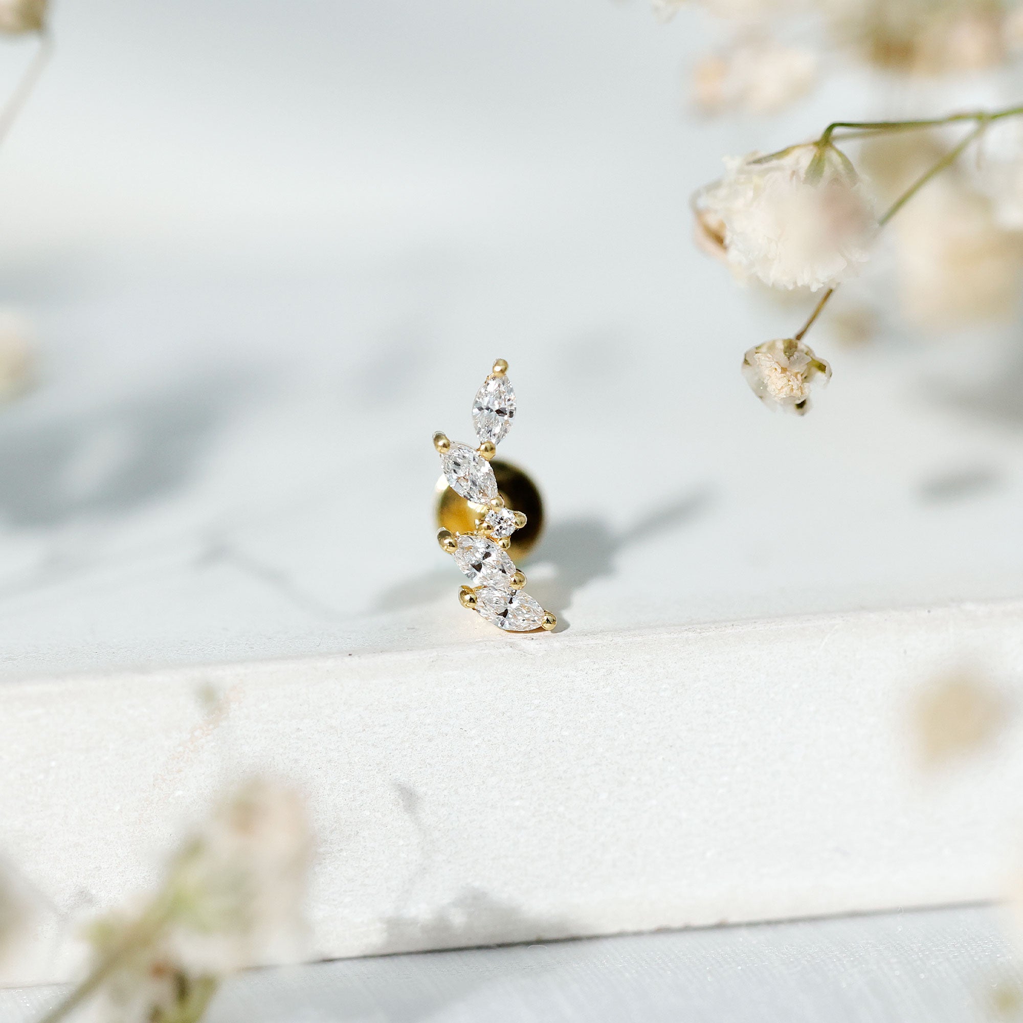 Marquise Shape Diamond Leaf Crawler Helix Earring