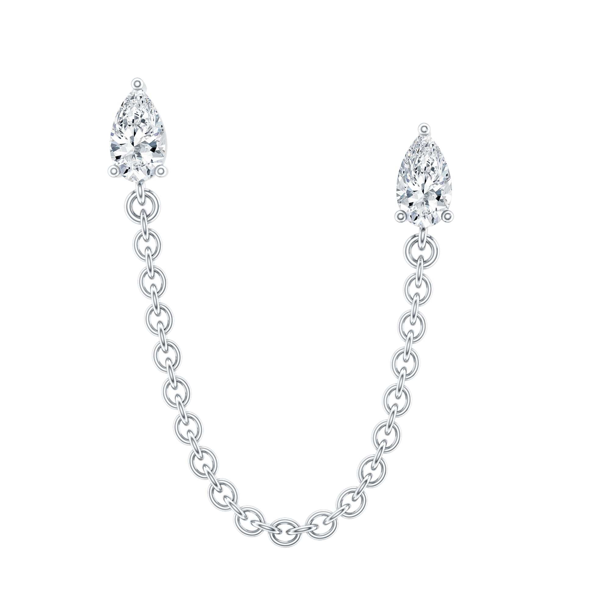 Pear Moissanite Double Piercing Earring with Dangling Chain