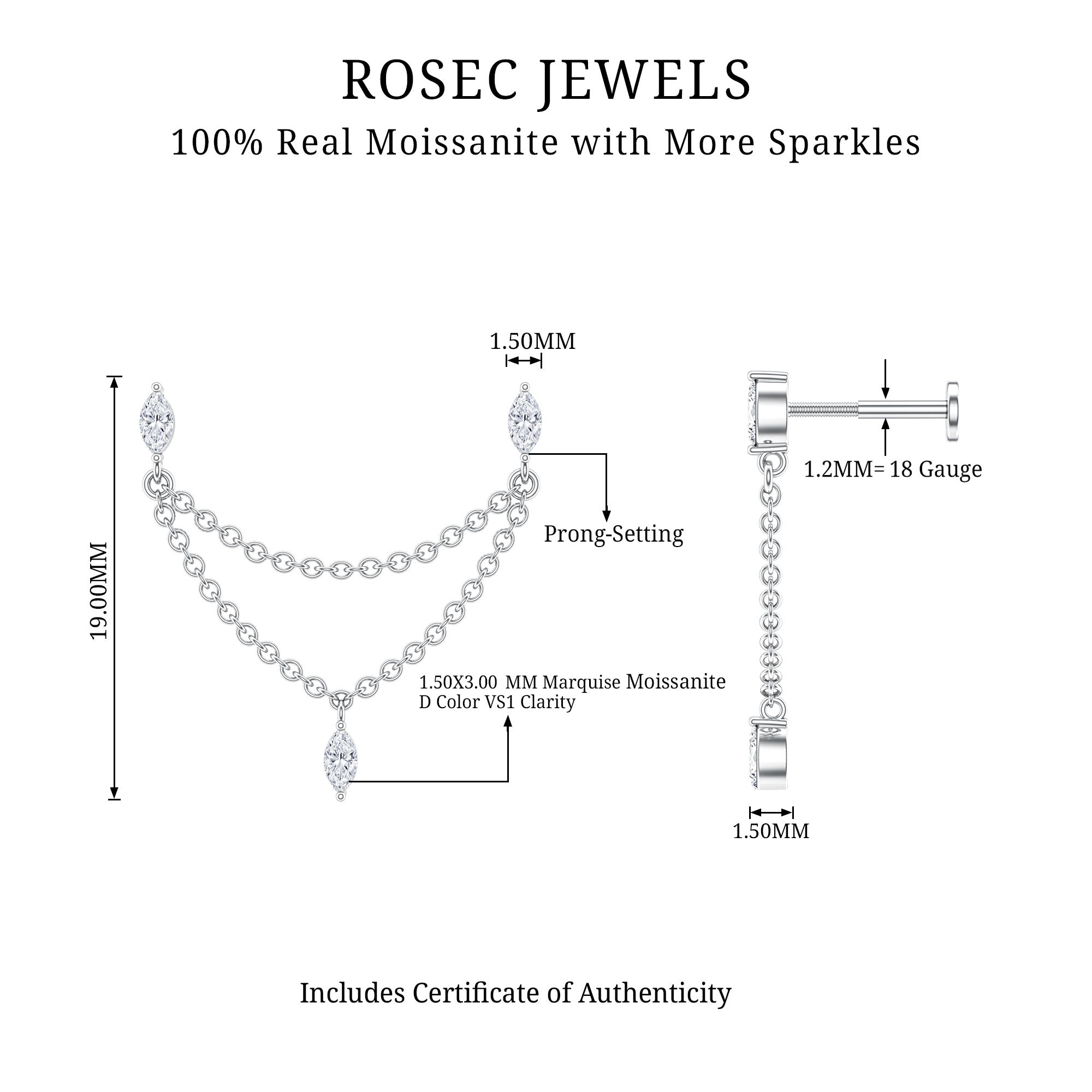 Marquise Moissanite Double Chain Earring for Women