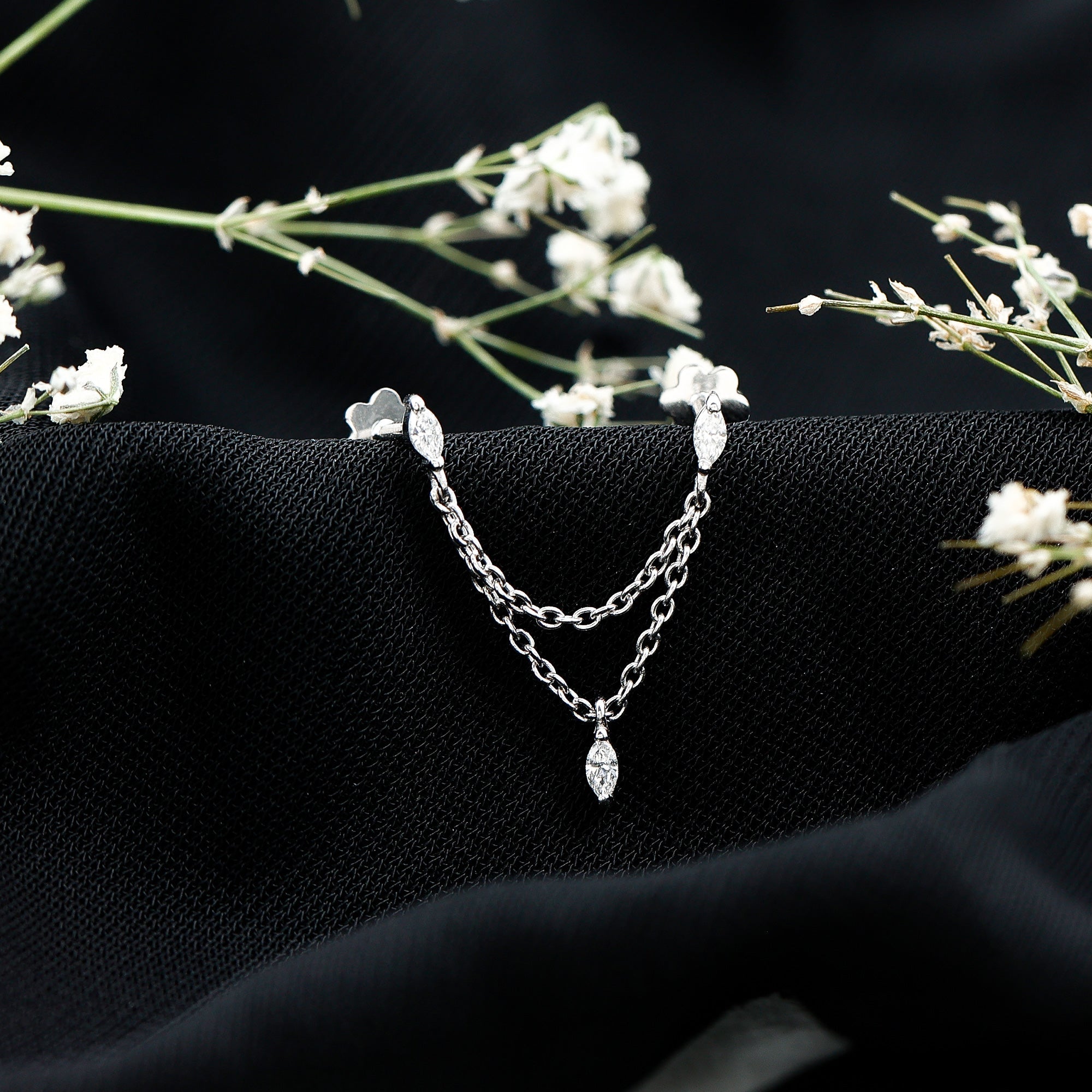 Marquise Moissanite Double Chain Earring for Women