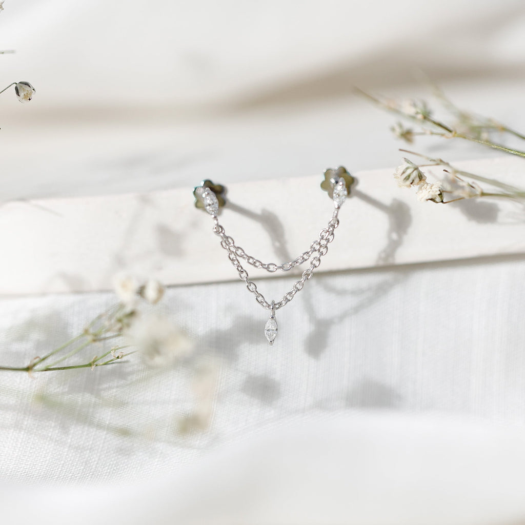 Marquise Moissanite Double Chain Earring for Women