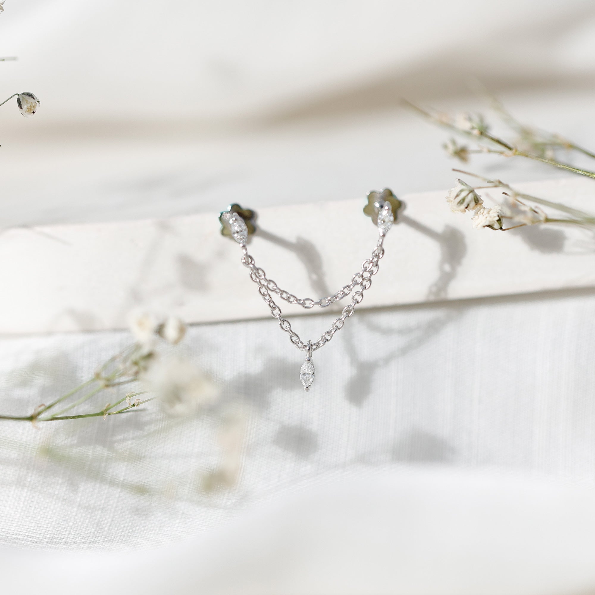 Marquise Moissanite Double Chain Earring for Women