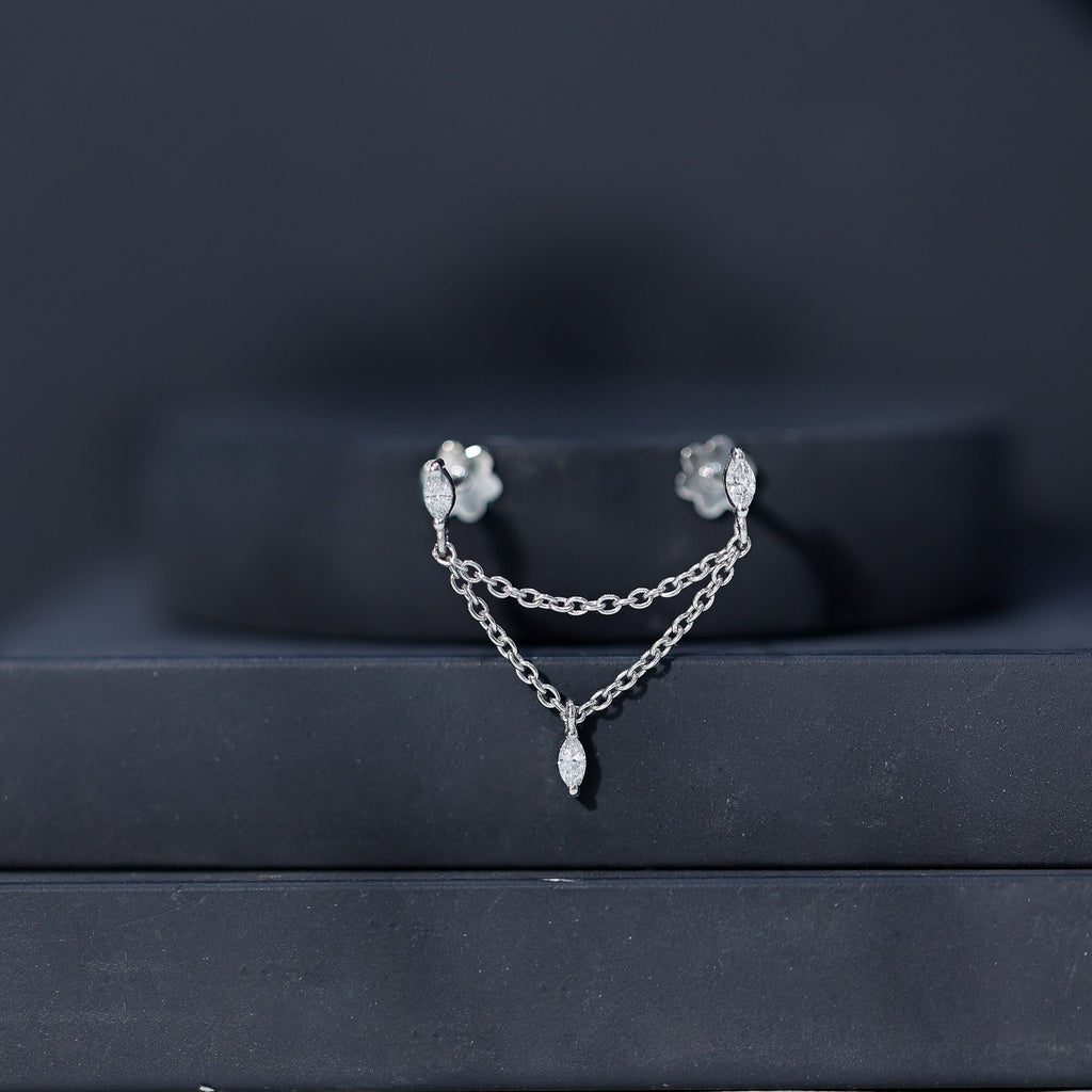 Marquise Moissanite Double Chain Earring for Women