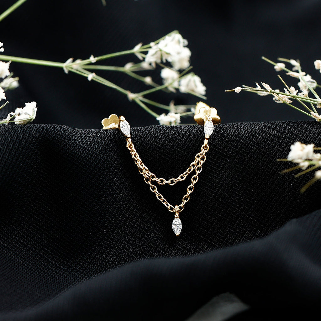 Marquise Moissanite Double Chain Earring for Women