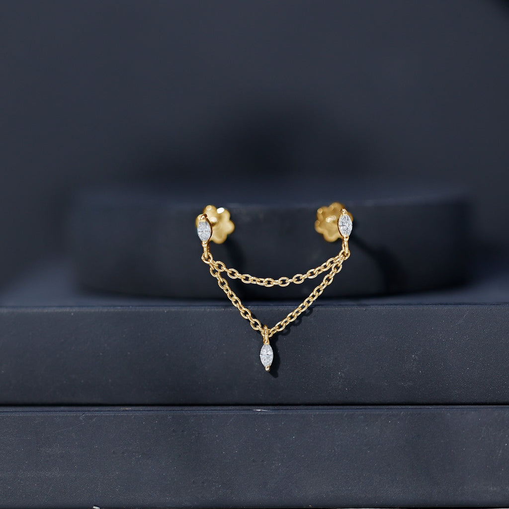 Marquise Moissanite Double Chain Earring for Women