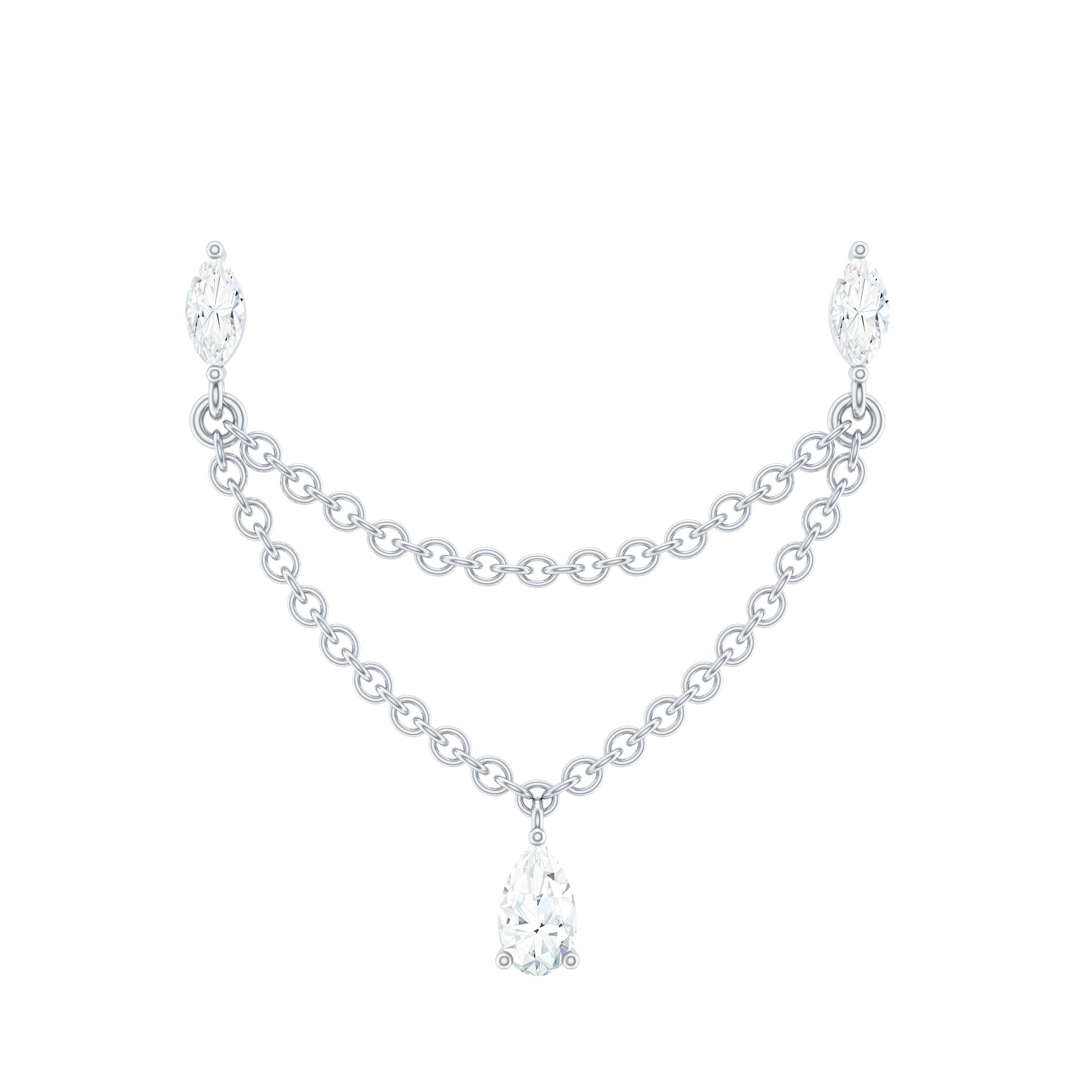 Moissanite Double Chain Earring for Helix Piercing