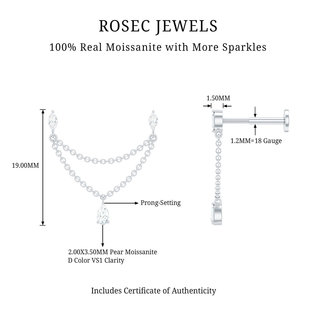 Moissanite Double Chain Earring for Helix Piercing