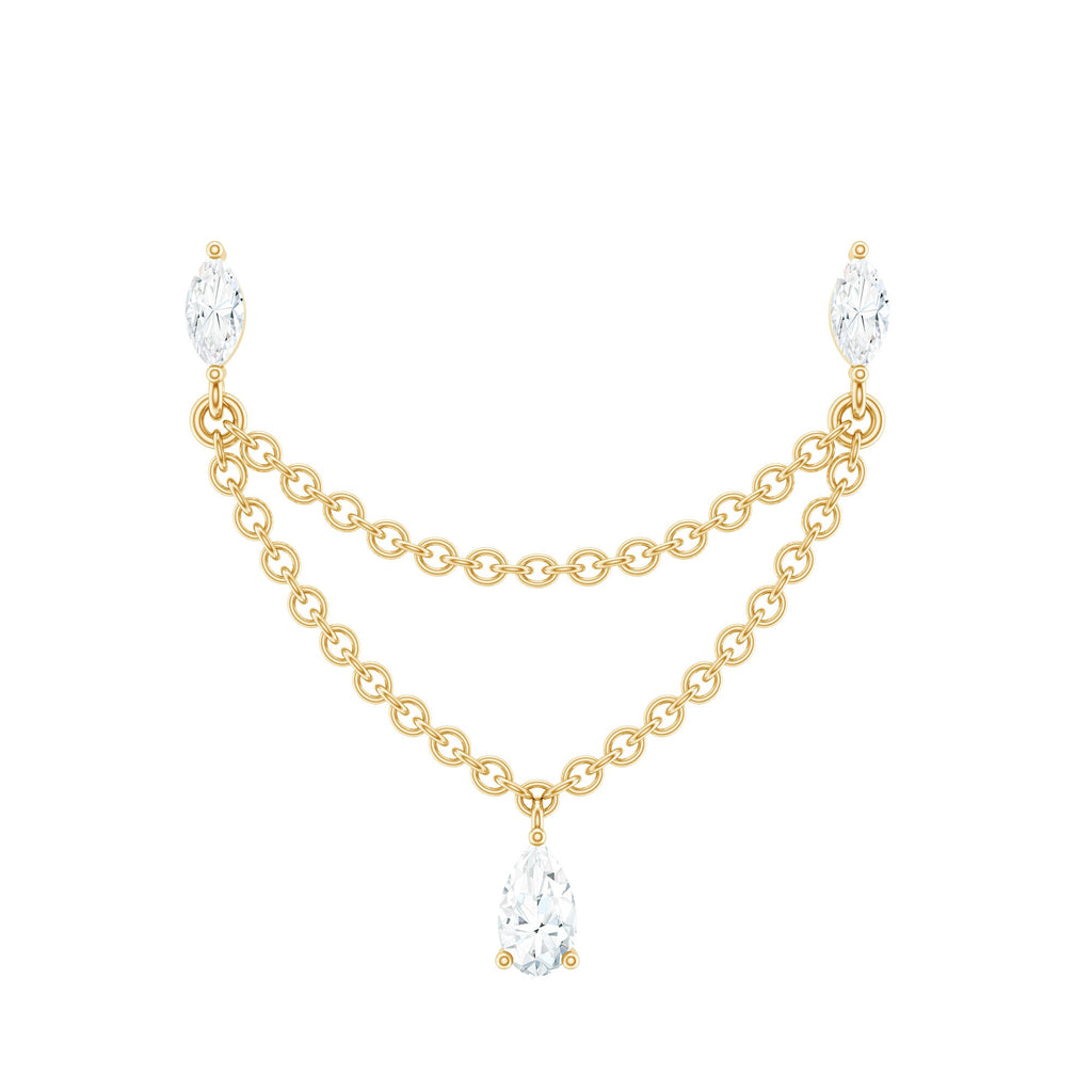 Moissanite Double Chain Earring for Helix Piercing