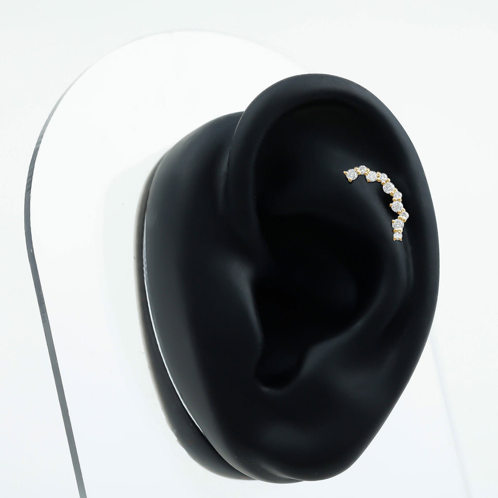 Round Cut Moissanite Ear Crawler Earring for Helix Piercing