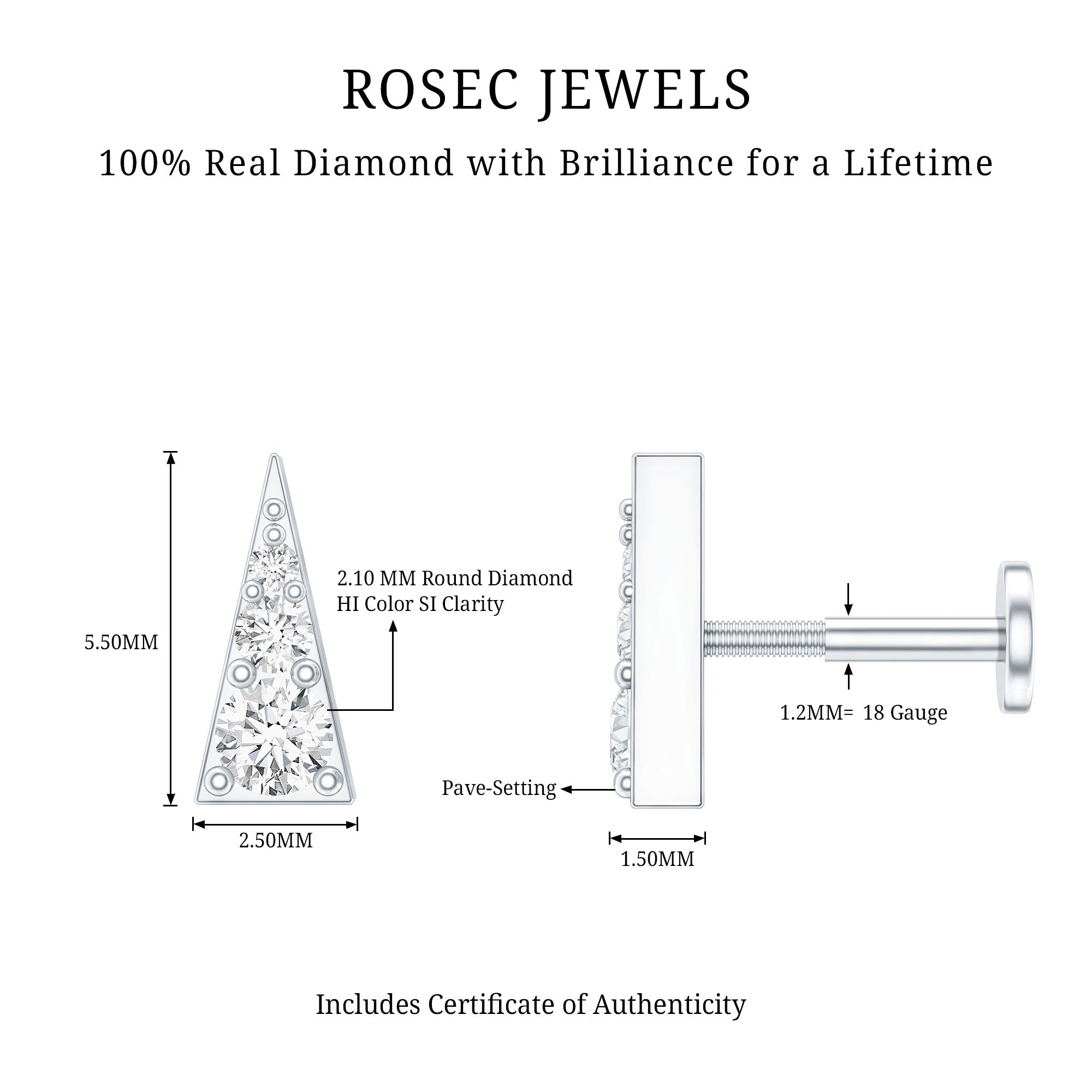 Dainty Diamond Triangle Tragus Earring