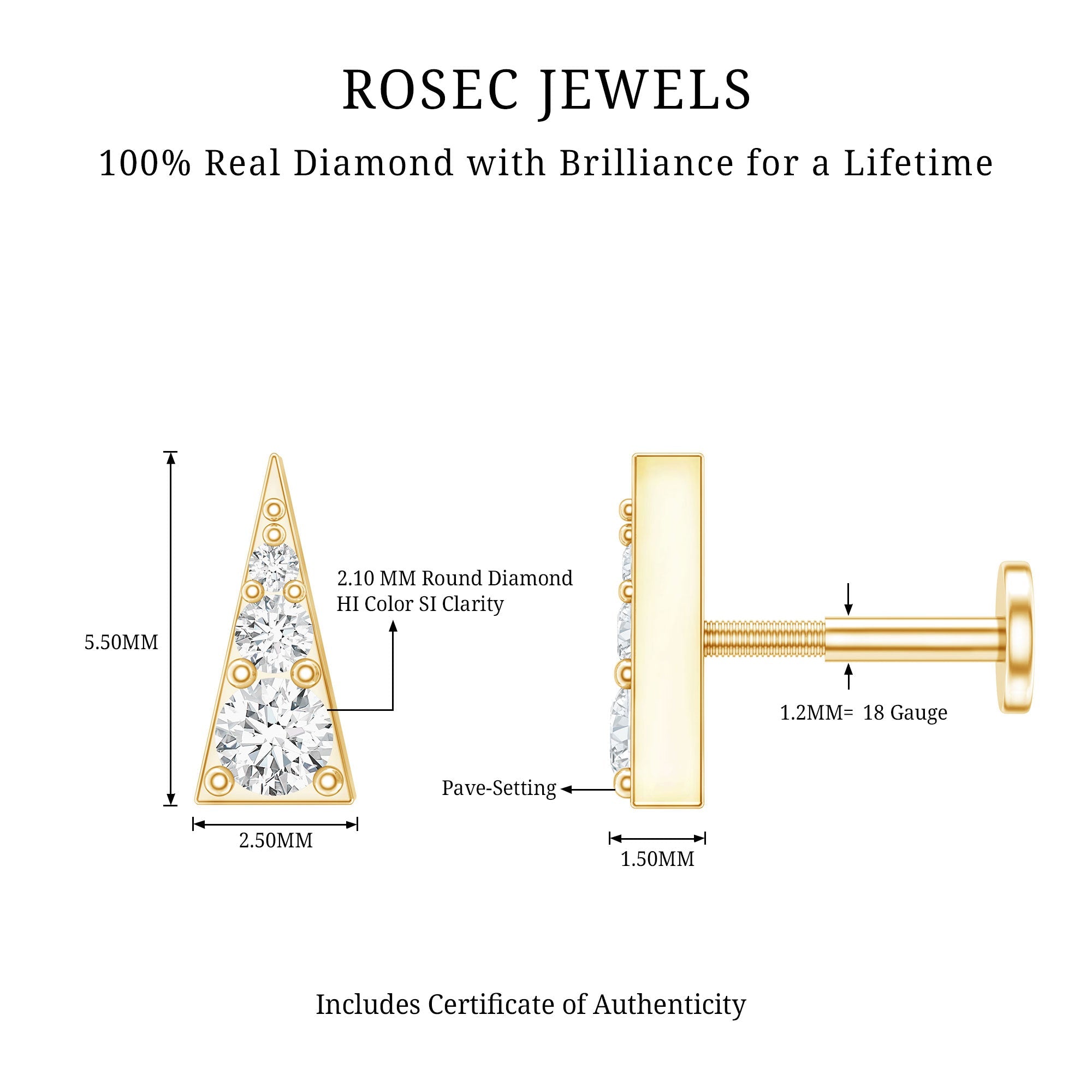 Dainty Diamond Triangle Tragus Earring