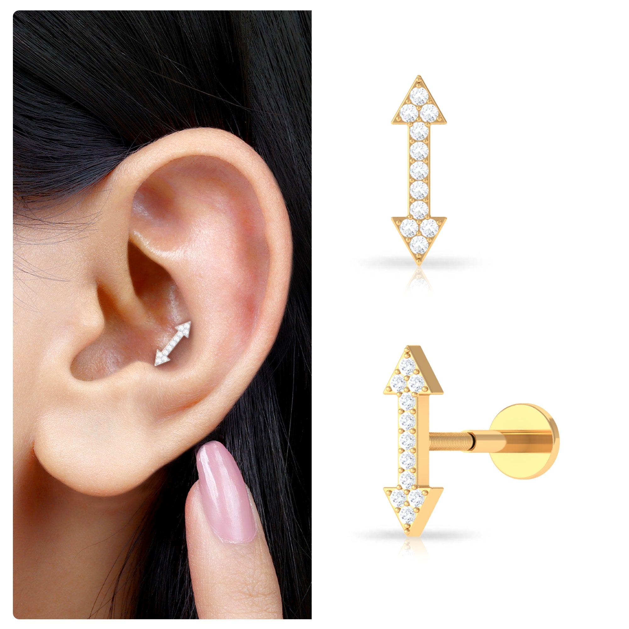 Natural Diamond Arrow Tragus Earring for Women