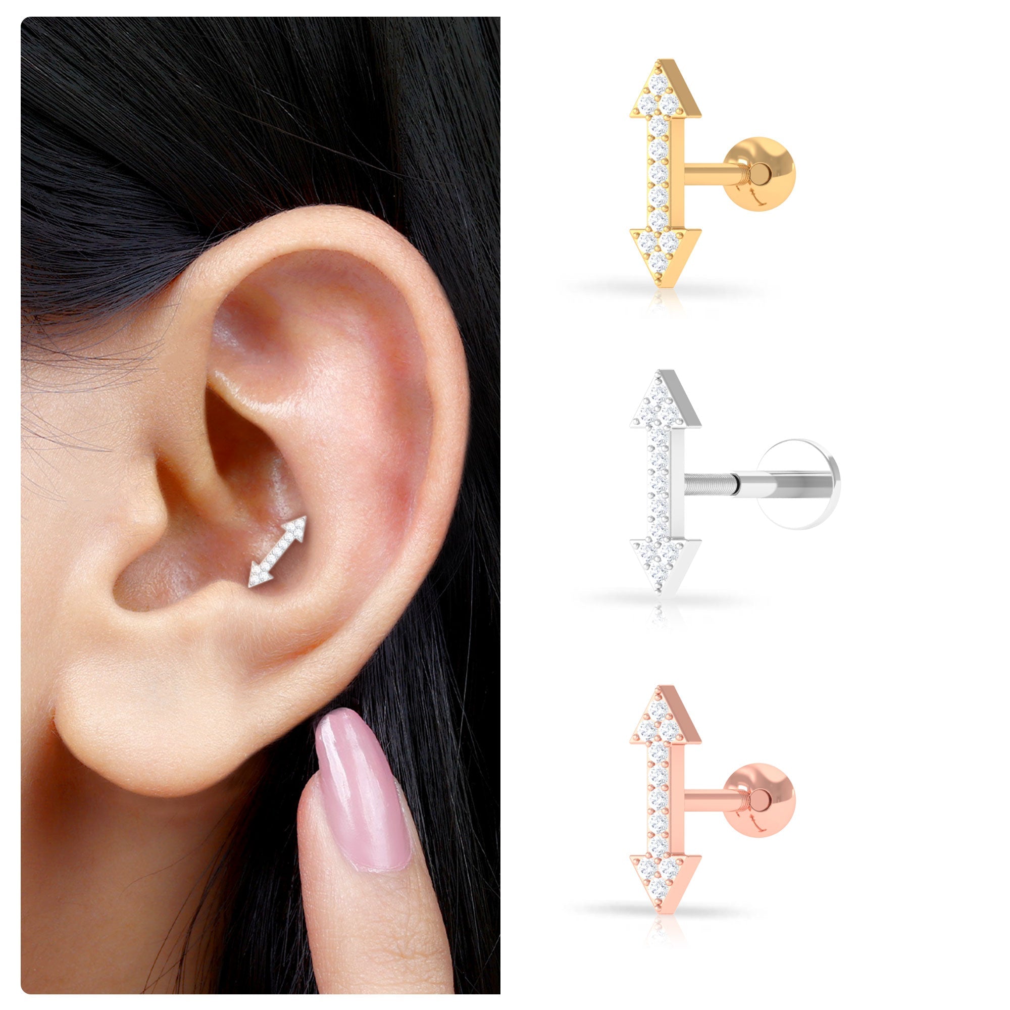 Natural Diamond Arrow Tragus Earring for Women