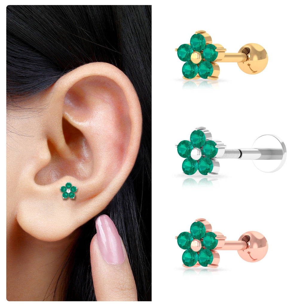 Natural Green Emerald Flower Conch Earring