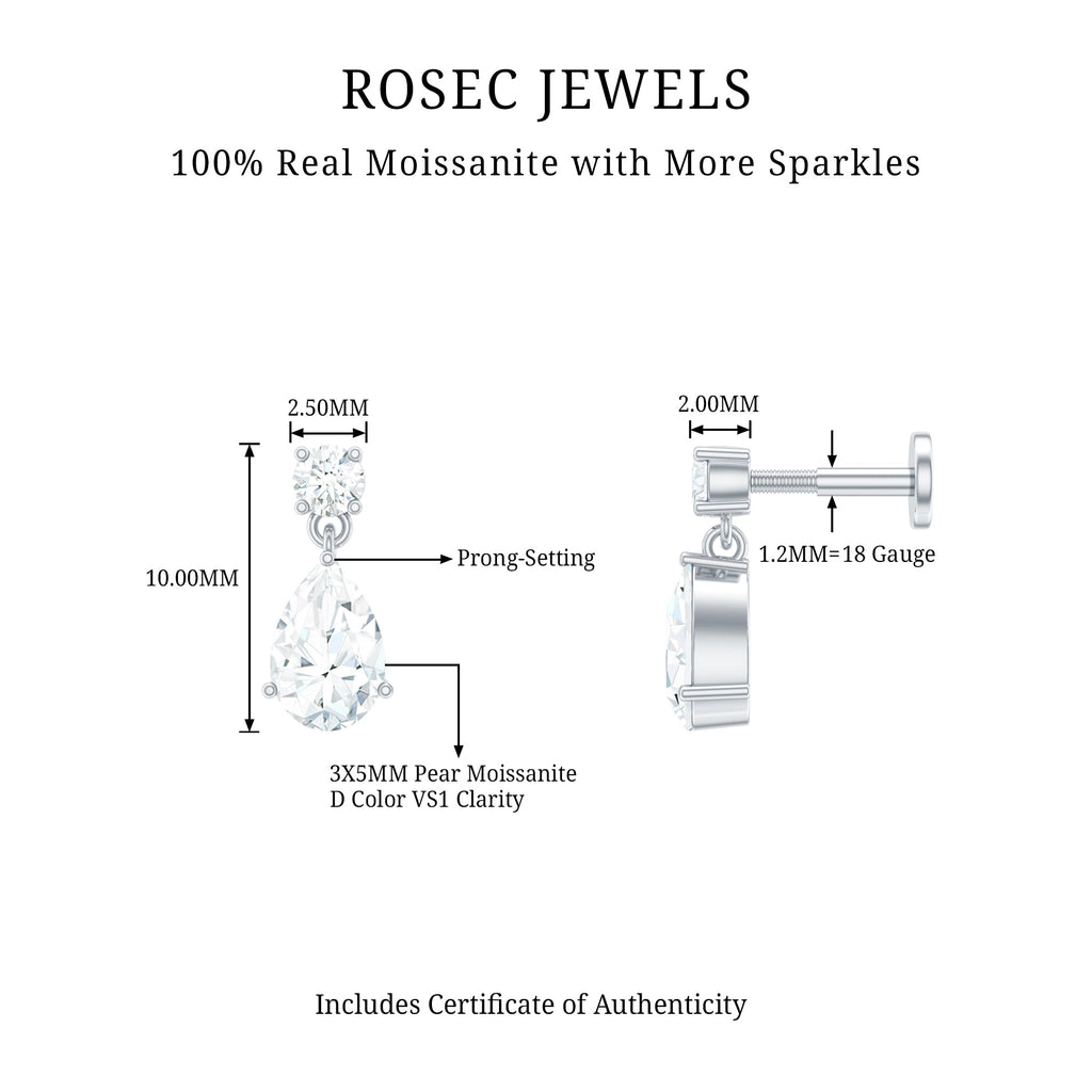 Moissanite Teardrop Earring for Helix Piercing