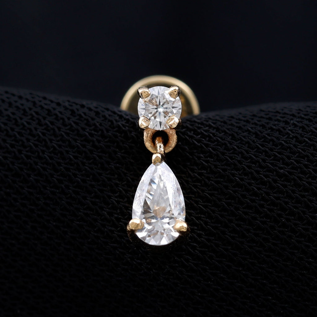 Moissanite Teardrop Earring for Helix Piercing