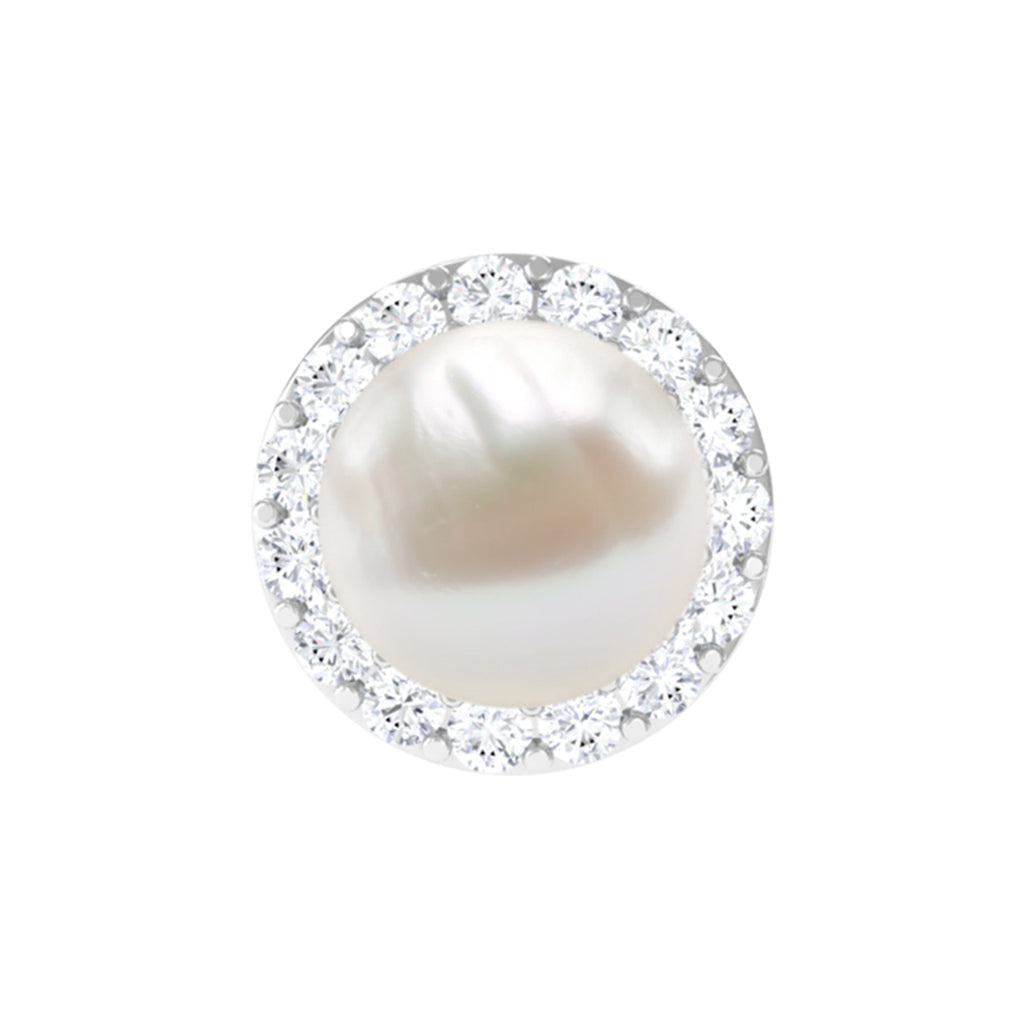 2 Carat Freshwater Pearl and Diamond Halo Cartilage Earring