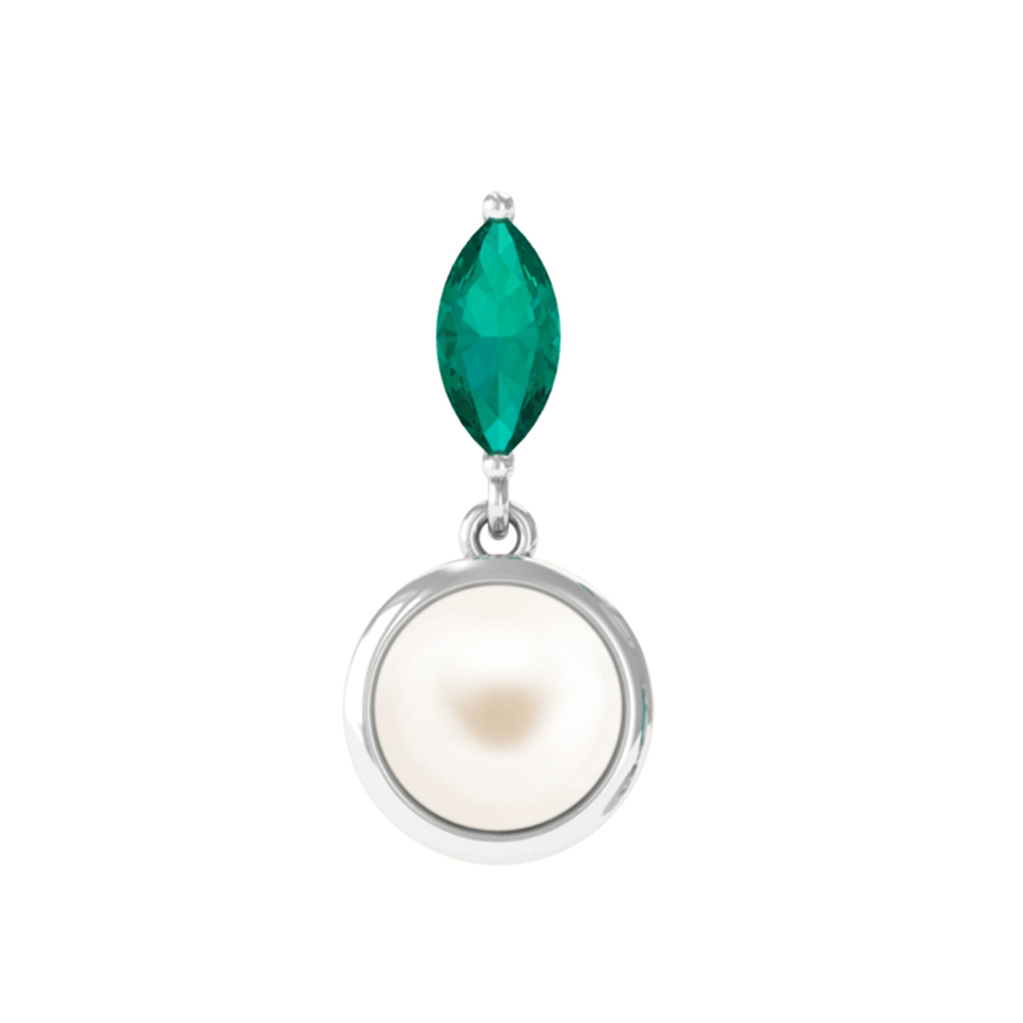 2 Carat Freshwater Pearl and Emerald Drop Earring for Helix Piercing