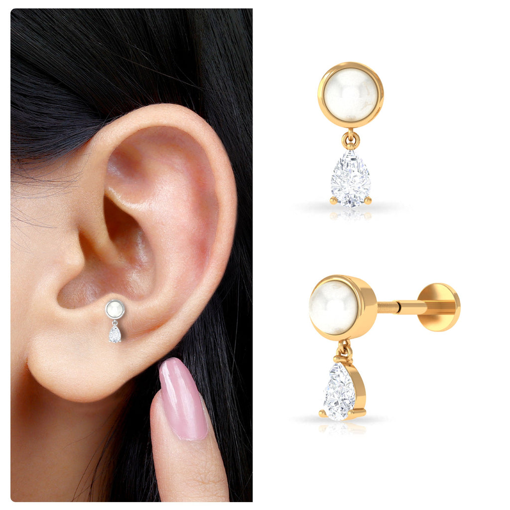 Certified Freshwater Pearl and Diamond Helix Drop Earring