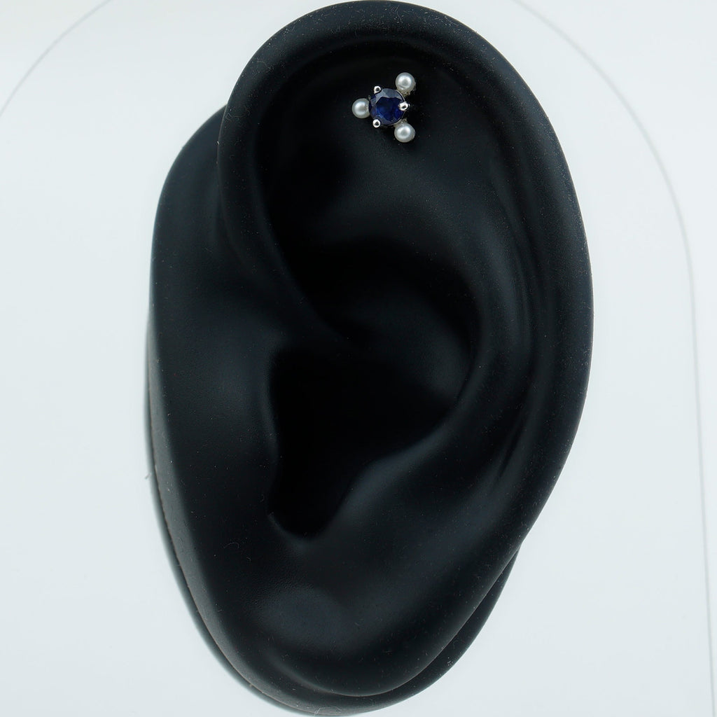 Blue Sapphire and Freshwater Pearl Cartilage Earring