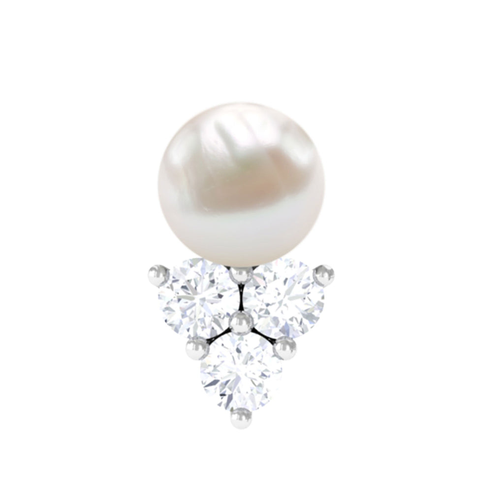 2 Carat Freshwater Pearl and Diamond Tragus Earring