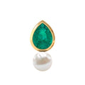 Pear Cut Green Emerald and Freshwater Pearl Tragus Earring