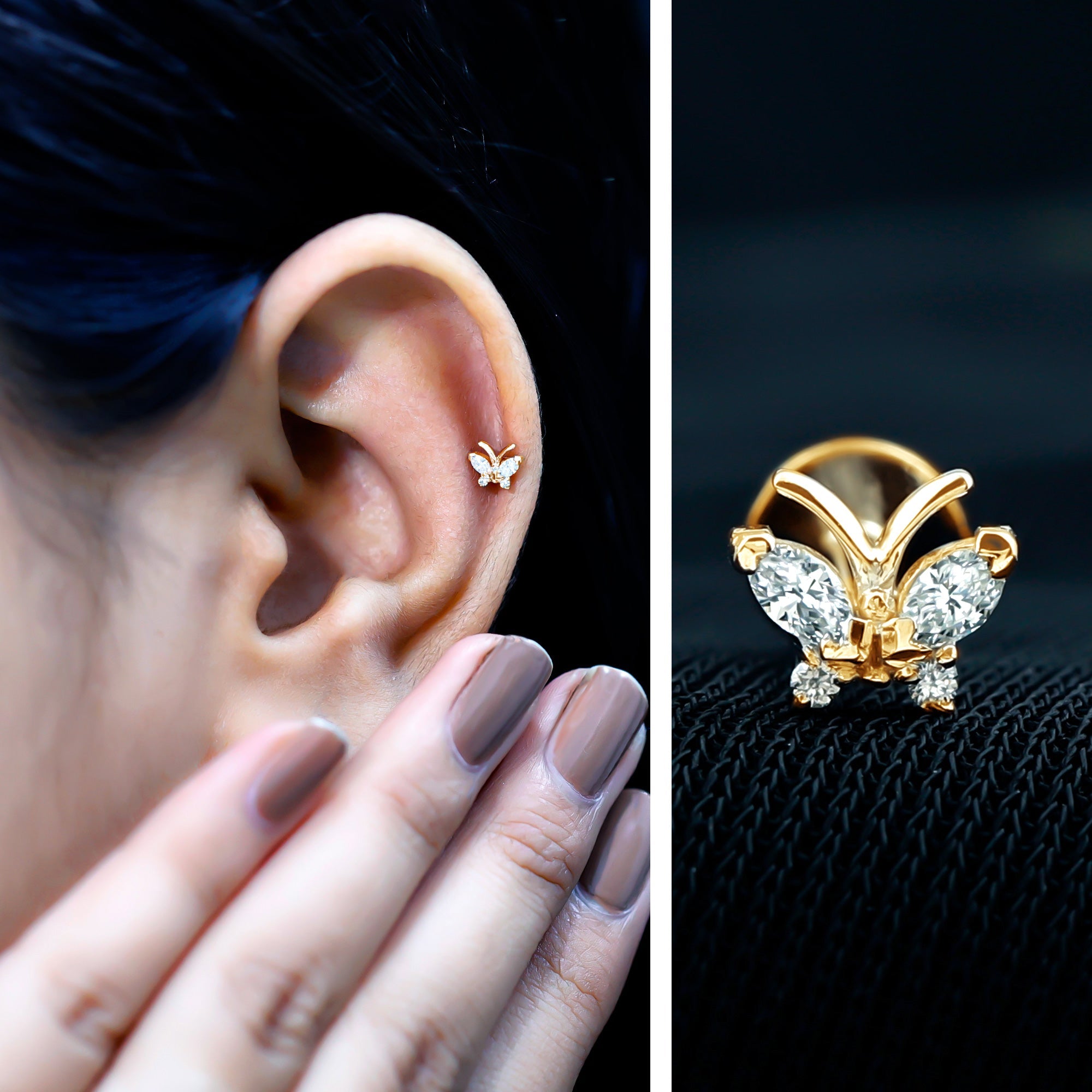 Marquise Moissanite Butterfly Cartilage Earring