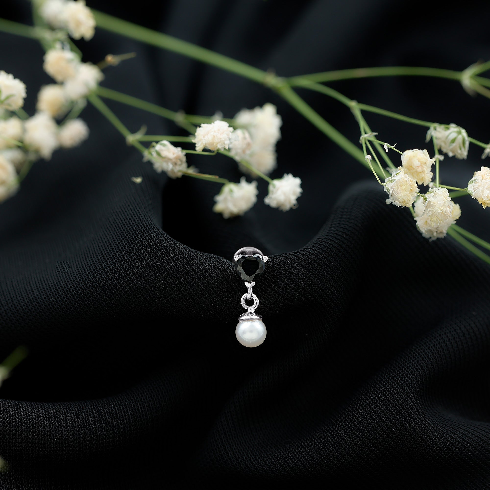 Real Black Onyx and Freshwater Pearl Helix Drop Earring