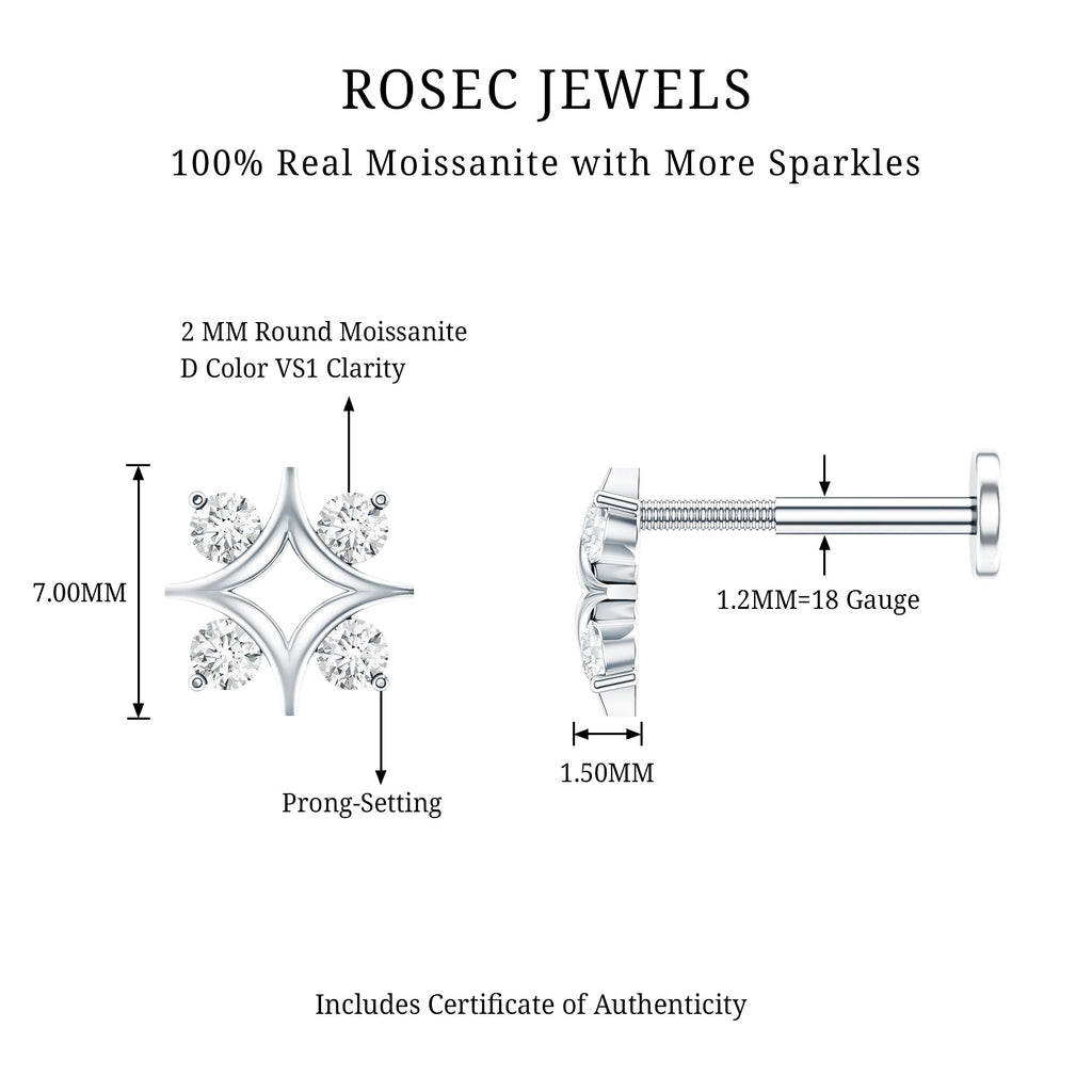 Round Moissanite Star Earring for Helix Piercing