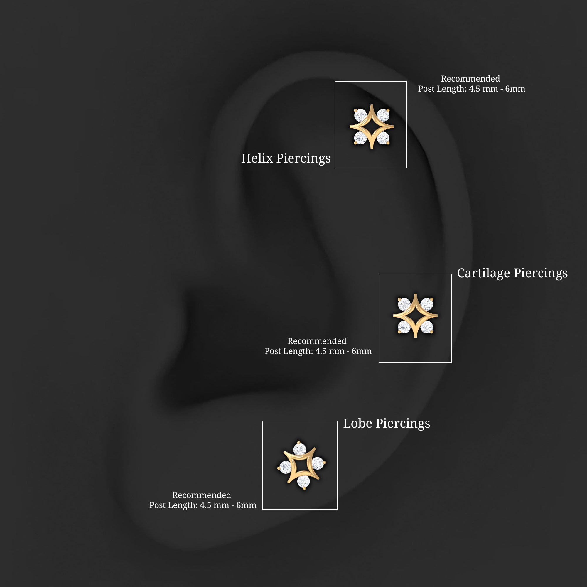 Round Moissanite Star Earring for Helix Piercing