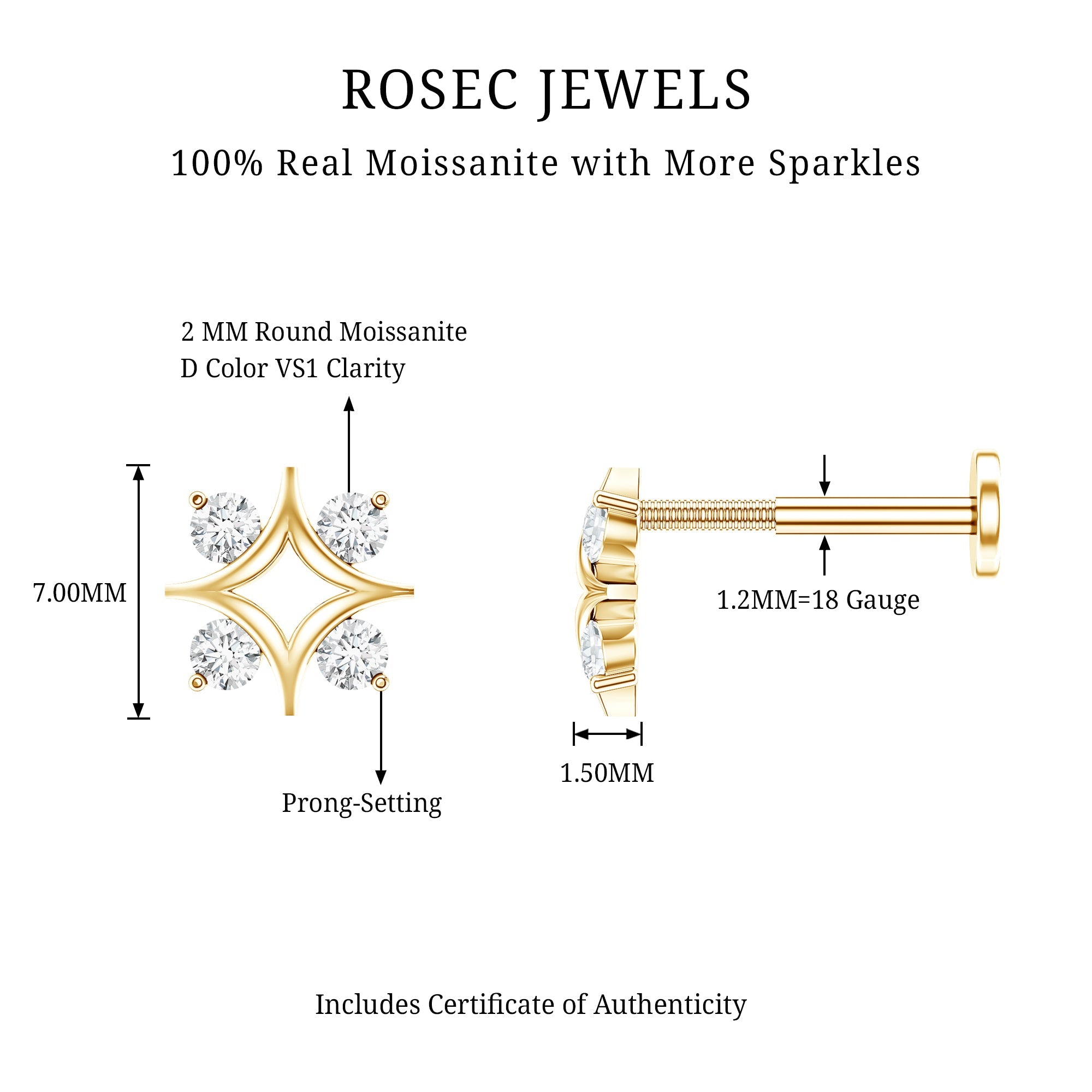 Round Moissanite Star Earring for Helix Piercing