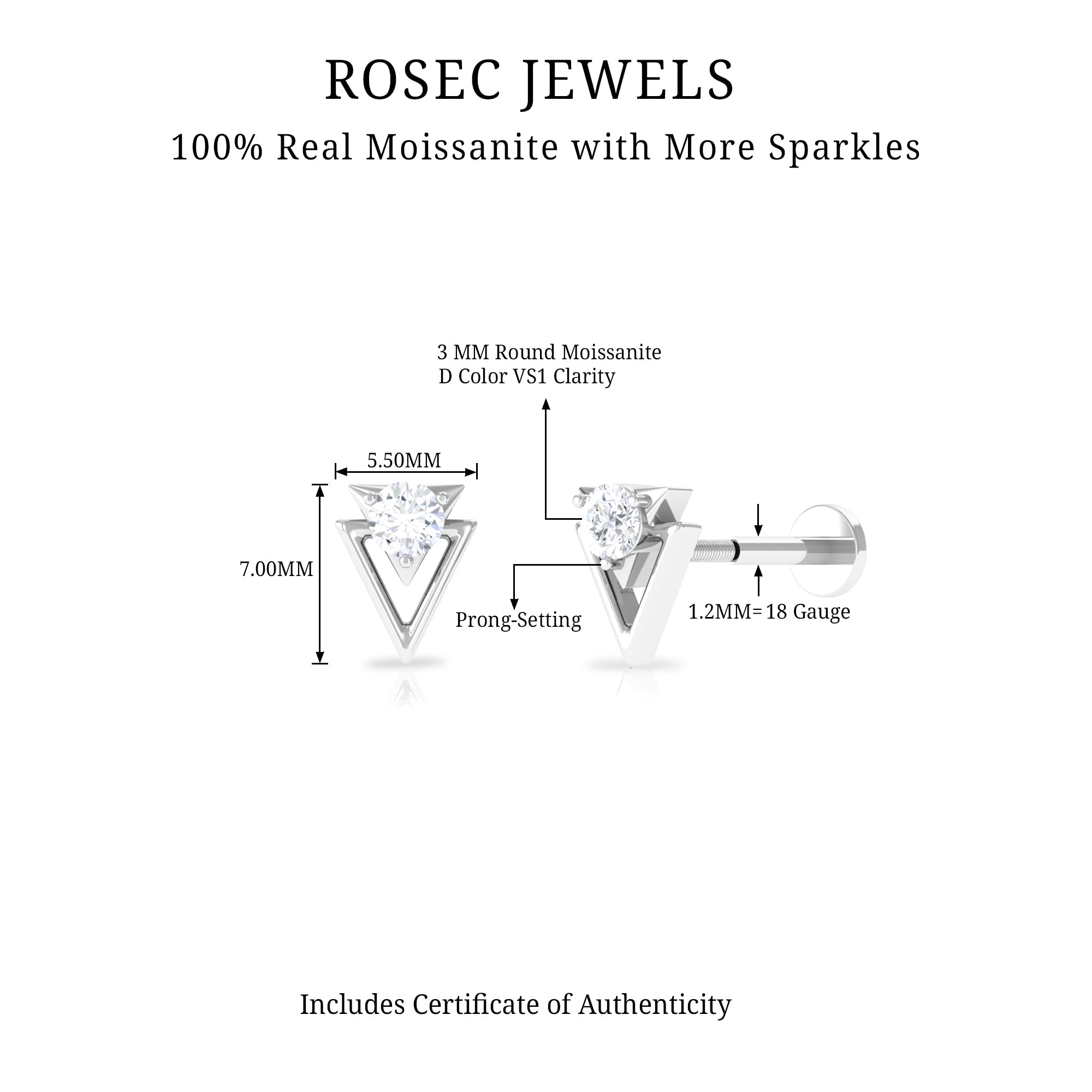 Certified Moissanite Triangle Tragus Earring