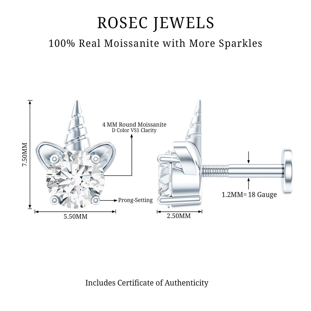 Cute Moissanite Unicorn Helix Earring for Women