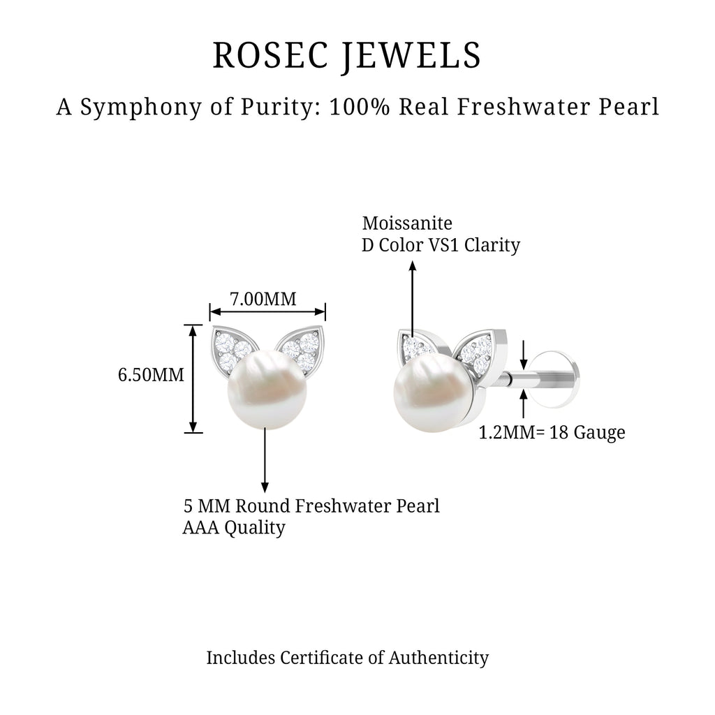 Cute Freshwater Pearl and Diamond Cat Cartilage Earring