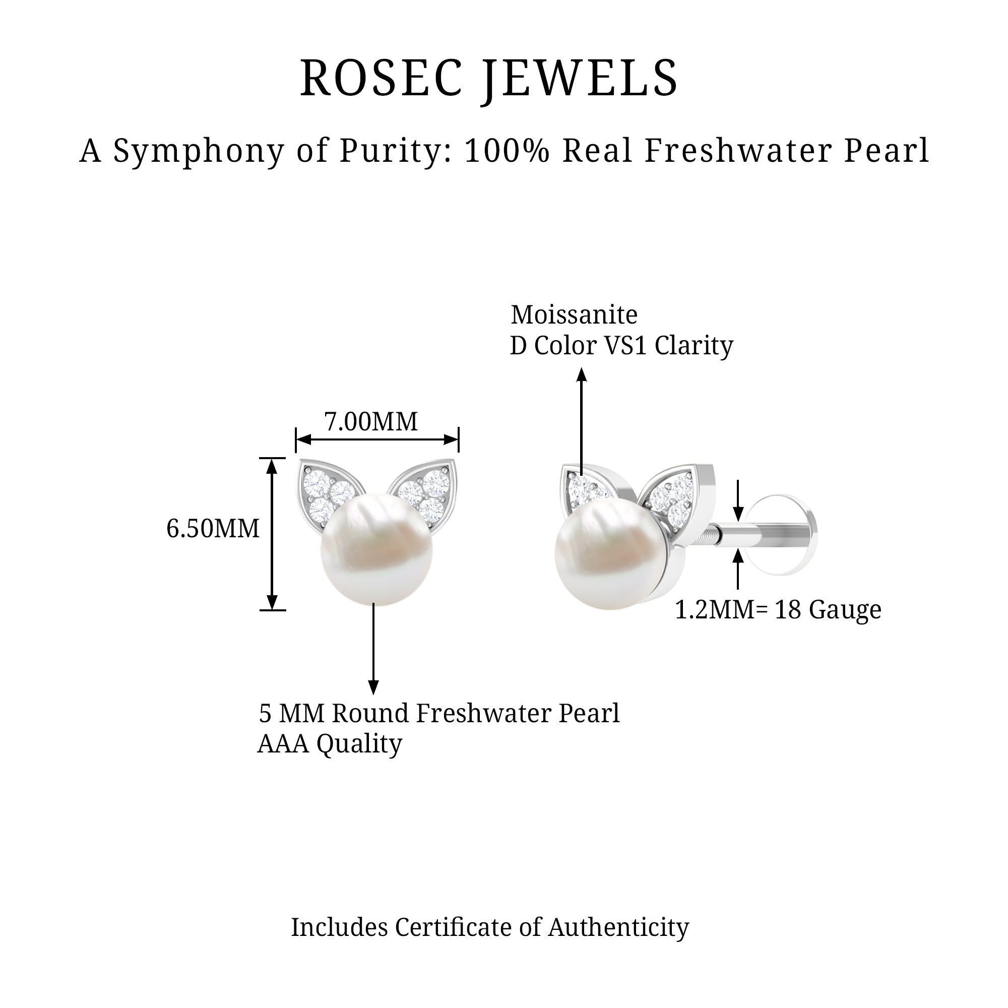 Cute Freshwater Pearl and Diamond Cat Cartilage Earring