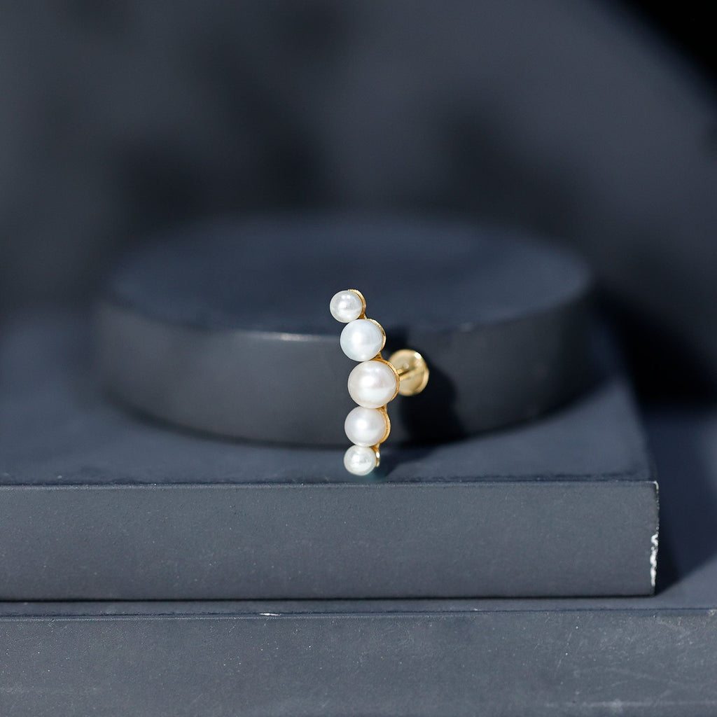 Round Freshwater Pearl Crawler Earring for Women