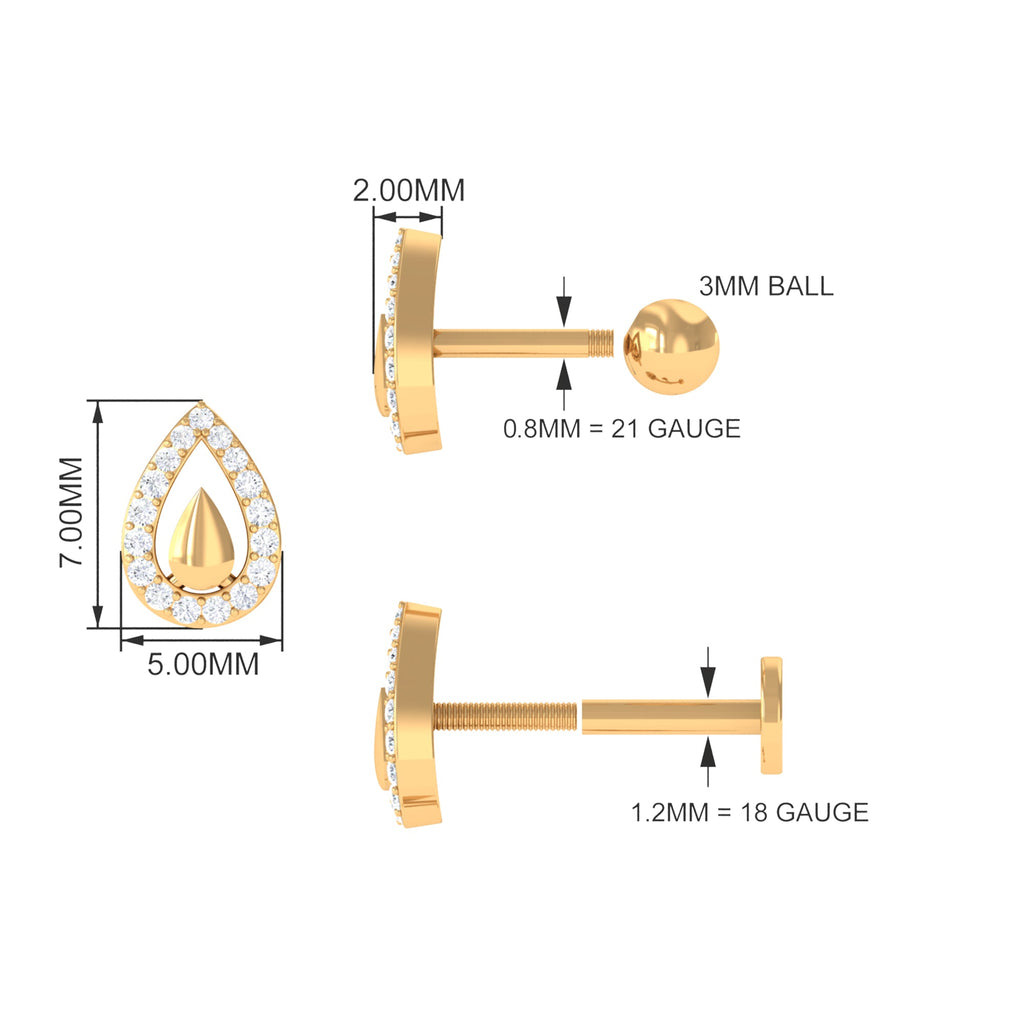 Certified Real Diamond Teardrop Helix Earring
