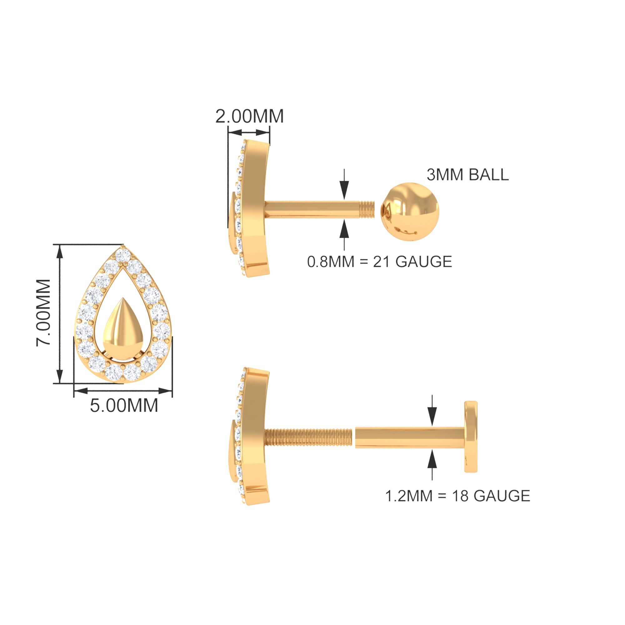 Certified Real Diamond Teardrop Helix Earring