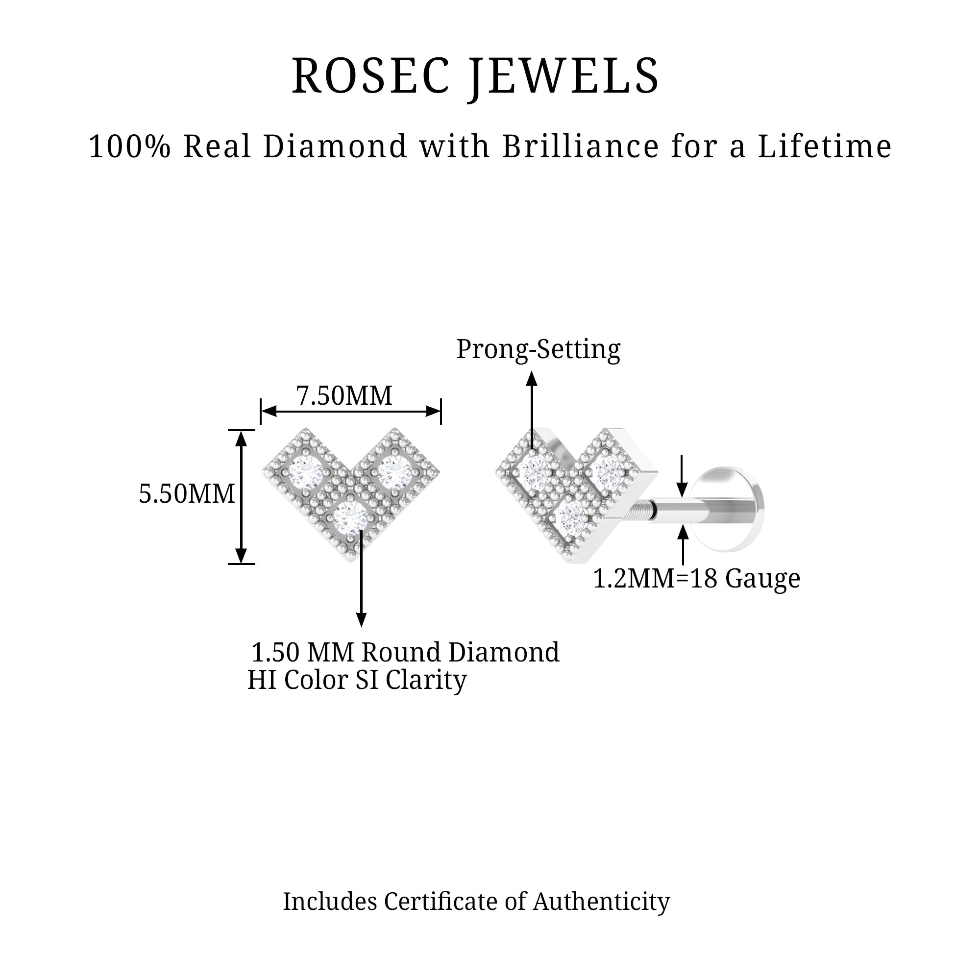 Round Diamond V Shape Earring for Helix Earring